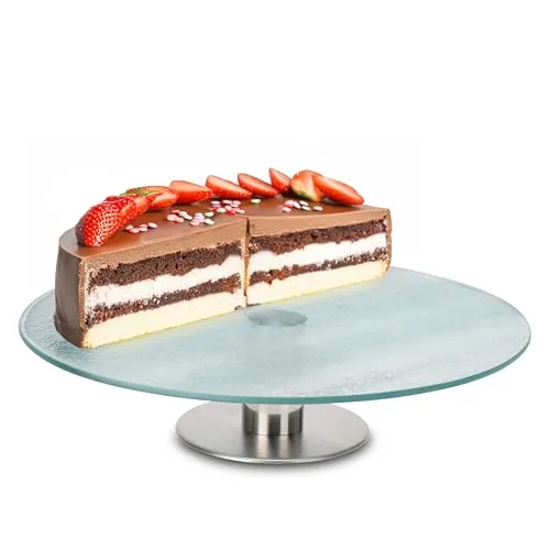 Spetebo Glas Kuchenplatte 360° drehbar - Ø 30 cm - Torten Servierständer mit Metall Fuß - Tortenplatte Kuchen Etagere Servierplatte Drehteller zum Dekorieren