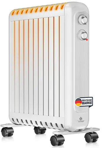 KESSER® Ölradiator 2500W – Energiesparende Elektroheizung mit Thermostat - Der KESSER Ölradiator bietet mit 2500W effiziente Wärme für Räume bis 25m². Dank mobiler 360° Rollen und Thermostat passt er sich flexibel an Ihren Bedarf an.