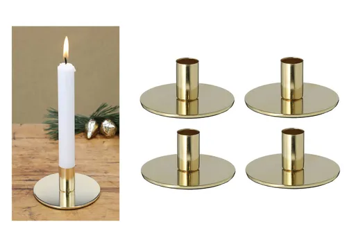 Novaliv Kerzenständer 20426-4x - 4er-Set Stabkerzenhalter in Gold - Elegantes 4er-Set Stabkerzenhalter aus Metall in Gold, ideal für festliche Dekorationen. Mit einem Durchmesser von 10 cm setzen Sie stilvolle Akzente in Ihrem Zuhause.