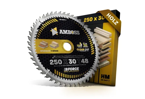 Amboss Kreissägeblatt HM - 250 x 2.1/1.6 x 30 Z48 WZ - Kreissägeblätter für präzise Schnitte in Edelhölzern und Furnieren, ideal für Akku-Kreissägen und schont die Akkuleistung durch geringe Schnittbreite.