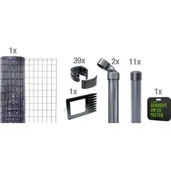 Alberts 693602 Fix-Clip Pro Zaun-Komplettset - Maschendraht-Zaun zum Einbetonieren, 25 m lang und 122 cm hoch, ideal für Sicherheit und Stil im Garten, inklusive Kniekissen und umfassendem Zubehör.