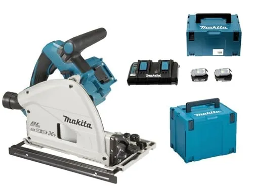 Makita DSP600PT2J Tauchsäge 36 V LXT BL Ø165 mm - Hochleistungs-Tauchsäge mit 36 V für präzise Schnitte, inklusive 2 x 5,0 Ah Akkus – ideal für Profis und Heimwerker.