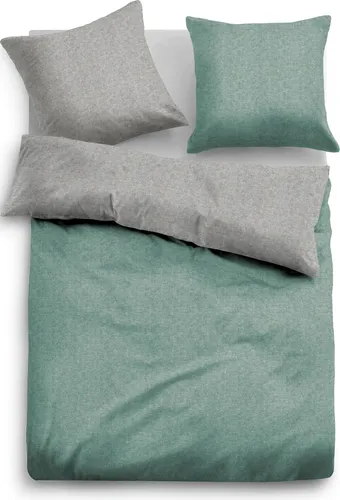 Tom Tailor Flanell Bettwäsche  847652-842 Uni-Melange grün  Wendeoptik   , Größe:135x200 cm + 80x80 cm