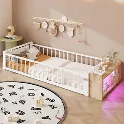 OKWISH Schlafsofa Polsterbett Kinderbett 90x200 cm mit LED-Beleuchtung