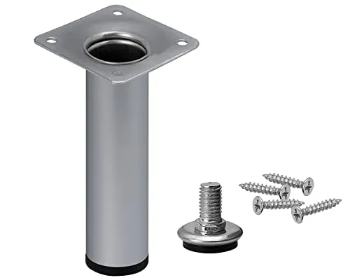 Stahlia Möbelfuß verstellbar 18cm Höhe Chrom-matt Ø30mm Sofafuß Stahlrohrfuß Sockelfuß Schrankfuß Füße für Möbel Tischbein Rund belastbar bis 50 kg