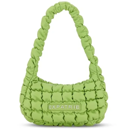 Expatrié Schultertasche Damen Grün - Pippa Small - Everyday Puffer Bag - Y2K Gesteppte Handtasche für Uni, Arbeit, Freizeit - Puffy Hobo Damenhandtasche aus Kunstleder