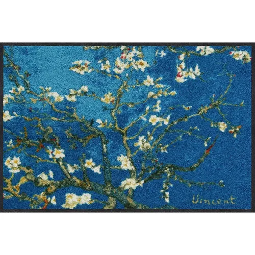 Salonloewe Mandelbaum türkis Künstler-Fußmatte waschbar 50 x 75 cm - Tür- & Bodenmatten, waschmaschinengeeignet für einfache Reinigung und ideal für Innen- und Außenbereiche.