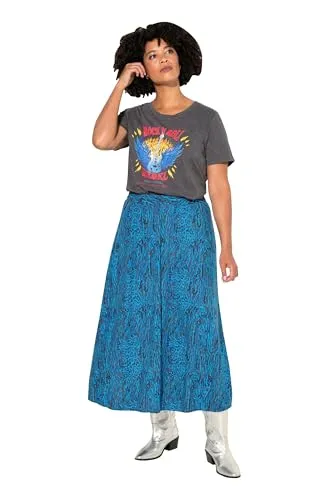 Angel of Style Damen große Größen Übergrößen Plus Size Maxirock, A-Linie, Color Leo Muster, Elastikbund türkisblau 54 833863759-54