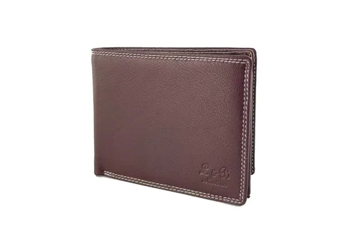 L&B Geldbörse Rindsleder Portemonnaie, integrierter RFID-Schutz >2339< Geldbeutel, Druckknopffach & Reißverschlussfach + 7 Kartenfächer & 3 Sichtfächer