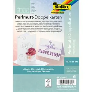 Folia Faltkarten 179500, Perlmutt, 250g/m², weiß, 10,5 x 14,8 cm (A6) blanko, 5 Karten + 5 Umschläge