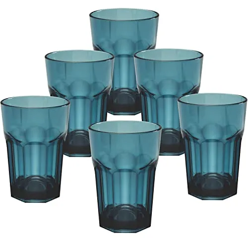 Hummelladen 6x Campingglas aus Acryl 400ml BLAU - Trinkglas Acrylglas Wasserglas Kunststoff Camping Garten Echtglasoptik Picknick Becher Kinder Senioren Longdrink Coktail