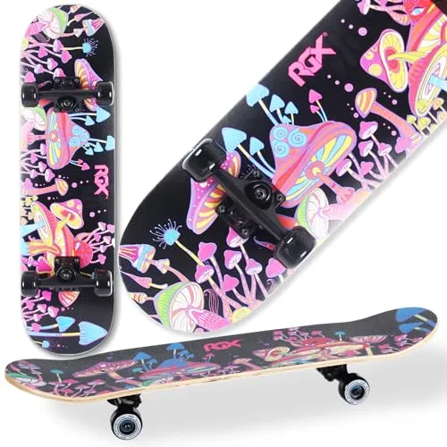 WeLLIFE Skateboard für Anfänger, 80x20cm Holz Skateboard Kinder, Jugendliche Erwachsene,ABEC-9 Kugellager, 9 Schichten Ahorn Double Kick Skate Concave Trick (DBL466)