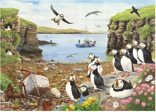 House of Puzzles Puzzle Puffin Parade 500 XL Teile Tiere