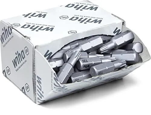 Wiha 08067 Torx-Bit T 20 - 50 Stück - Werkzeug-Sets mit 25 mm Standard-Bits aus gehärtetem Chrom-Vanadium Stahl, ideal für Profis und in praktischer Pappkarton-Verpackung.
