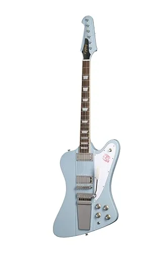 Epiphone 1963 Firebird V Frost Blue - E-Gitarre mit Mahagoni Korpus und durchgehendem Hals, ausgestattet mit 2x Alnico 5 Mini-Humbucker für kraftvollen Sound, ideal für Rock und Blues.