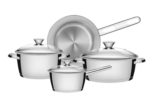 Tramontina 65650/324 Kochgeschirr-Set, Glas, Edelstahl/Schwarz