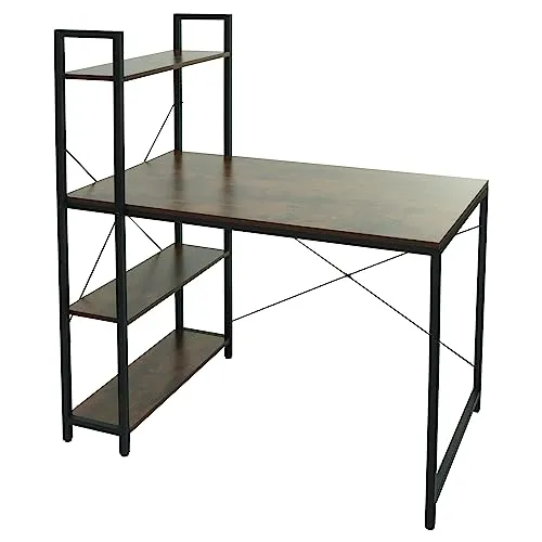 PROREGAL Schreibtisch mit Regal, HxBxT 120x100x60 cm, Metall MDF, Braun, Laptoptisch Bürotisch Arbeitstisch