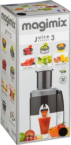 Magimix 18081EB Juice Expert 3 Multifunktionsentsafter - Hochwertiger Entsafter für Kaltpressen von Obst und Gemüse, mit XL-Presse, Zitruspresse und Rezeptbuch – ideal für Saft, Smoothies und mehr.