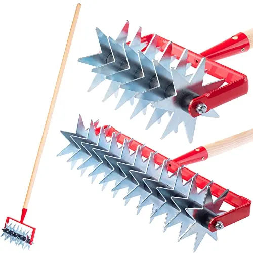 KADAX Sternfräse – Gartenfräse aus Metall mit Holzstiel - Kultivator für Garten & Rasen, ideal zum Auflockern des Bodens und Entfernen von Unkraut, ausgestattet mit scharfen Sternklingen für müheloses Arbeiten.