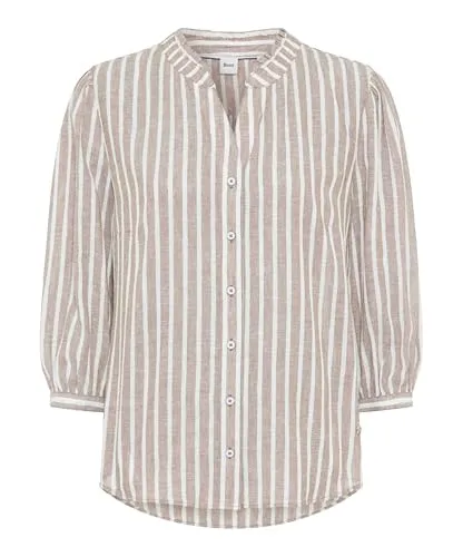 BRAX Feel Good Style Violet Light Mocha 46 - Elegante Bluse - Feminine Bluse mit 3/4-Arm und Streifenmuster. Ideal für stilvolle Anlässe, mit raffinierten Details und bequemer Passform. Rückenlänge: 68 cm, Brustumfang: 107 cm.