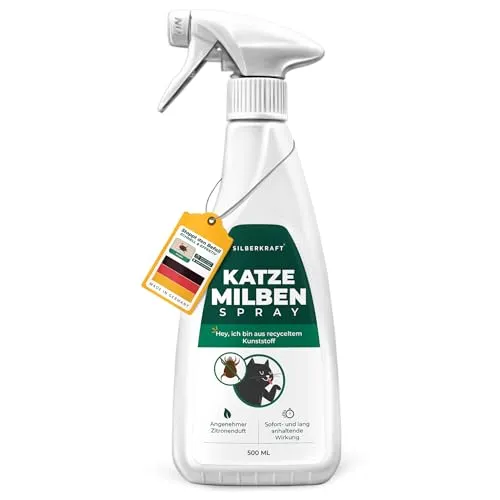 Silberkraft Milbenspray Katze 500 ml - Milbenabwehr für Katzen, hochwirksames Spray bietet schnellen Schutz vor Milben innerhalb von 24-48 Stunden und lindert Hautirritationen.
