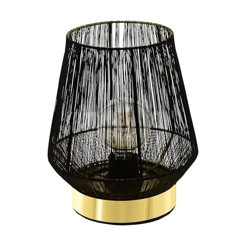 EGLO Tischlampe Escandidos - Moderne Tischlampe mit handgearbeitetem Draht-Schirm und Messing-Fuß, ideal für Wohnzimmer und Schlafzimmer. Faszinierendes Licht- und Schattenspiel durch E27 Fassung. Schalter am Kabel für einfachen Betrieb.
