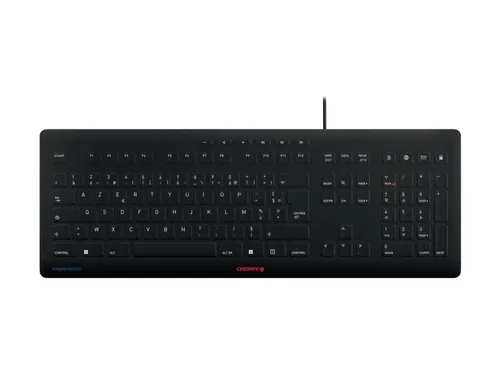 CHERRY STREAM PROTECT Tastatur mit USB AZERTY FR-Layout – 105 Tasten - Die CHERRY STREAM PROTECT Tastatur bietet ein komfortables Schreibgefühl, ist langlebig und ideal für den täglichen Einsatz. Perfekt für Büro und Homeoffice.