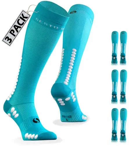 sesto senso 3 Paar Kompressionsstrümpfe Sport Türkis Hohe Sportsocken Wadensocken Laufsocken 39-42 Turquoise