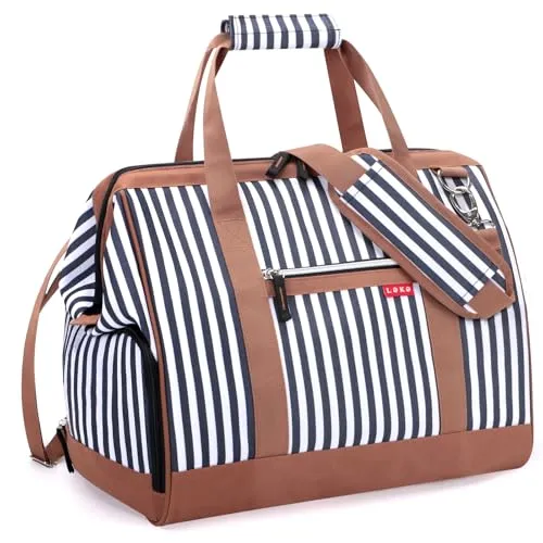 Lekesky Reisetasche Damen, Weekender Damen Mittelgroß mit Schuhfach 43L | Großes Öffnungsdesign Kliniktasche Geburt für Reisen, Airline, Arbeit, Strand oder Freizeit (Blau Gestreift)