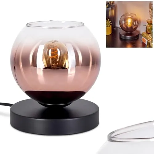 HOFSTEIN Tischleuchte Koyoto, Tischlampe aus Metall/Glas in Schwarz/Kupfer/Klar, Leuchte im Retro/Vintage-Design, (Ø 15 cm), Schalter am Kabel, E27, Wohnzimmer, Schlafzimmer, Esszimmer, Flur, Büro