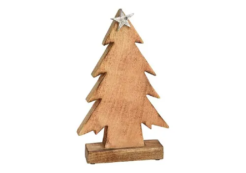 Deko Tannenbaum mit Metall Stern aus Mangoholz, Braun, 18x31x5 cm