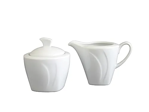 CreaTable 13163 Milch-Zucker-Set Celebration, Porzellan, weiß - Thermobehälter: 2-teiliges Set aus hochwertigem Porzellan, ideal für stilvolle Kaffeetafeln. Modernes Design kombiniert mit klassischer Eleganz, spülmaschinen- und mikrowellengeeignet.
