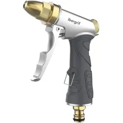 Ibergrif Gartenschlauch Sprühpistole, Hochdruck Schlauchdüse und Heavy Duty Metall Gartenschlauch Sprühpistole, 4 Muster und Wasserflusskontrolle, Für Rasen & Garten Bewässerungsausrüstung, Grau