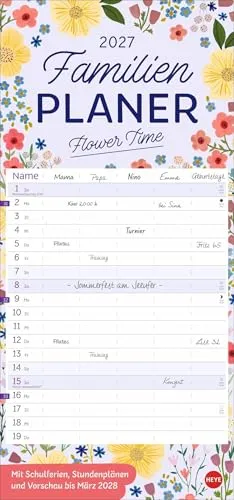 Deko-Familienplaner Flower Time 2027: Vintage-inspiriert mit modernem Touch: Der gute-Laune-Kalender für Familien mit 5 Spalten. Format 21 x 45 mit Monatskalendarium