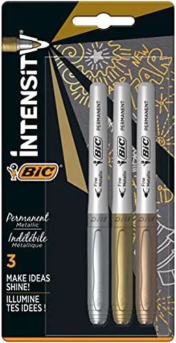 BIC Intensity Marker - 3er Set in Gold, Silber und Bronze, 0.8 mm Strichstärke, mit Gummigriff und Austrocknungsschutz für kreatives Basteln