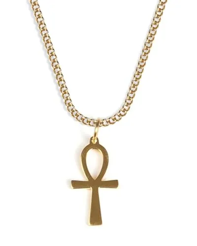 UNSHINEBAR Anch Kette mit Anhänger für Herren und Damen - Streetwear Halskette mit Ankh Anhänger aus Edelstahl und 18K Gold - Wasserfeste Kette - 50-55cm Länge verstellbar (Gold)