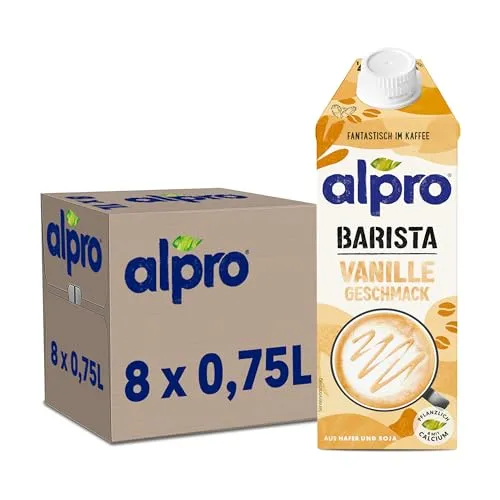 Alpro Barista Vanille – 8 x 750ml – Zum Aufschäumen – Vegan – Hafer & Soja