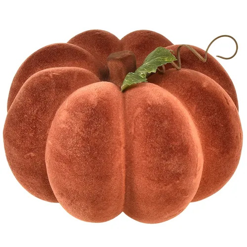 Herbstdeko Kürbis beflockt in Rotbraun – Tischdekoration im Landhausstil - Set aus zwei beflockten Kürbissen in warmen Rotbraun, ideal für eine gemütliche Herbstatmosphäre. Perfekt für die Tischdekoration und stilvolle Akzente im Landhausstil.