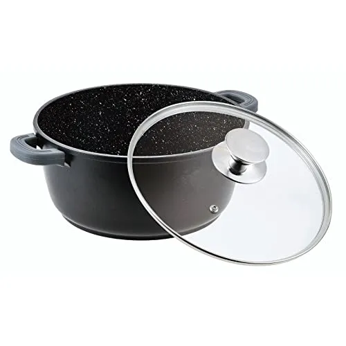 Kochtopf 18 L - Suppentopf Aluminiumguss mit Glasdeckel - Kochtopf 40 cm, induktionsgeeignet mit Antihaftbeschichtung für beste Bratergebnisse. Ideal für alle Herdarten und bietet gleichmäßige Hitzeverteilung.