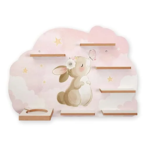 Regal „Häschen & Schmetterling“ für Toniebox und Tonies - Bezauberndes Kinderzimmerregal aus strapazierfähigem MDF mit 40 Metallplättchen für die flexible Befestigung von Tonie-Figuren. Fröhliches Design und hochwertige Verarbeitung – ideal für die Aufbewahrung im Kinderzimmer!