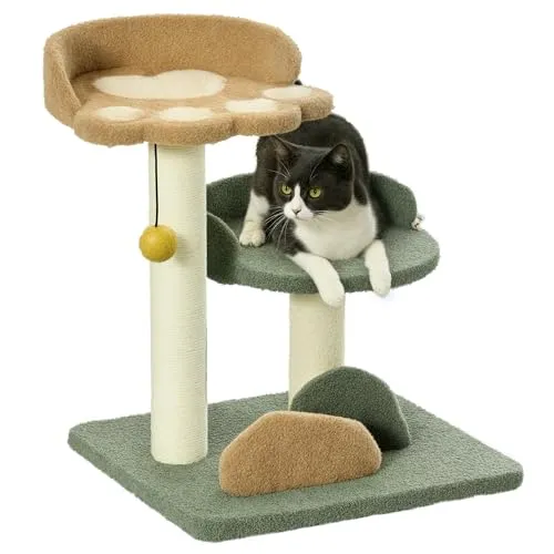 PawHut Katzenbaum klein, 52 cm - Ideal für kleine Katzen - Aktivitätskratzbaum für Katzen unter 5 kg mit 2 Ebenen und Spielball, bietet gemütliche Rückzugsorte und schützt Ihre Möbel.