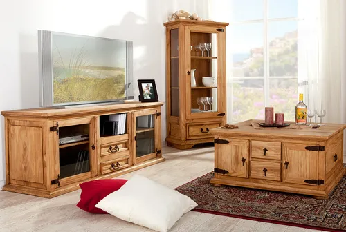MEXICO Möbel: Hacienda TV Tisch Lowboard - Stilvolles Lowboard aus massivem Pinienholz, ideal für Ihr Wohnzimmer. Bietet ausreichend Platz für Unterhaltungselektronik und ergänzt Ihre Einrichtung im Landhausstil.
