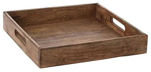 Tablett Mangoholz Dekotablett Serviertablett braun Natur massives Holztablett Mango Holz (27 x 27 cm)