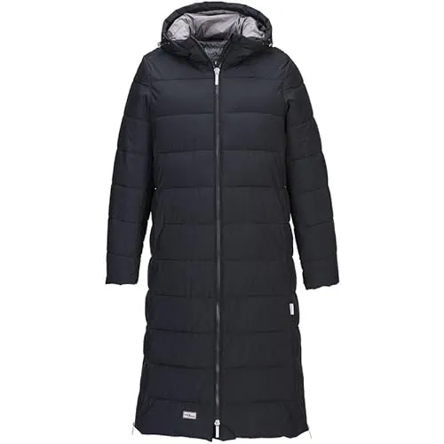 Blue Wave Damen Steppmantel Kaike mit verstellbarer Kapuze - Lange Steppjacke mit Innenfutter in Schwarz Größe 48