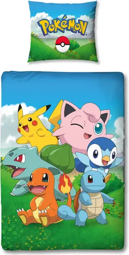 Pokemon Bettwäsche 135x200 mit Pokeball Wendemotiv - Bettwäsche 135x200 cm mit 80x80 cm Kissenbezug, aus 100% Baumwolle, ideal für Pokemon-Fans und sorgt für einen erholsamen Schlaf.