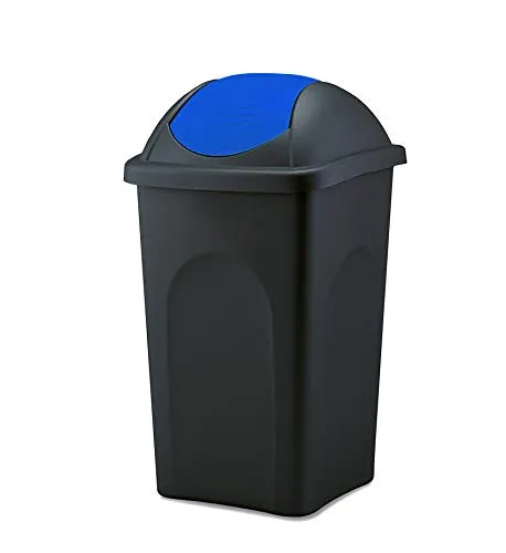 BigDean 60L Mülleimer mit Schwingdeckel - Schwarz/Blau - Der BigDean 60L Mülleimer überzeugt mit einem praktischen Schwingdeckel und einem großen Fassungsvermögen. Ideal für den Haushalt, ermöglicht er ein schnelles und sauberes Entsorgen von Abfall. Maße: 68x39x39 cm.