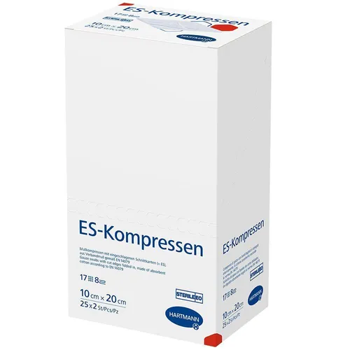 Es-kompressen steril 10x20 cm 8fach - Hochsaugfähige Wundversorgung - Kompressen & Verbände, aus 100% Baumwolle, 8-lagige Struktur für optimale Saugfähigkeit und höchste Hygienestandards durch Einzelverpackung.