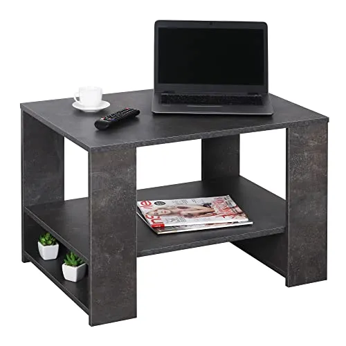 RICOO WM090-BG Beistelltisch, Holzwerkstoff in Betongrau, 75 x 50 x 50 cm - Beistelltisch fürs Wohnzimmer mit modernem Design und praktischer Ablage auf 2 Ebenen. Ideal für Fernbedienungen, Zeitschriften oder Deko. Perfekt als Nachttisch oder kleiner Fernsehtisch.