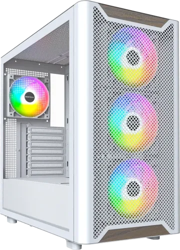 MONTECH XR Wood ATX Mid-Tower PC-Gaming-Gehäuse - Elegantes PC-Gehäuse mit echter Walnuss-Front, vorinstallierten 4 ARGB Lüftern und optimaler Kühlung für leistungsstarke Hardware.