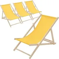 4er Set Gelbe Klappbare Liegestühle – Strandliege und Gartenstuhl - Liegen: Hochwertige und stabile Liegestühle aus Kiefernholz mit 3-fach verstellbarer Liegehöhe für maximalen Komfort – ideal für Strand, Garten und Balkon.